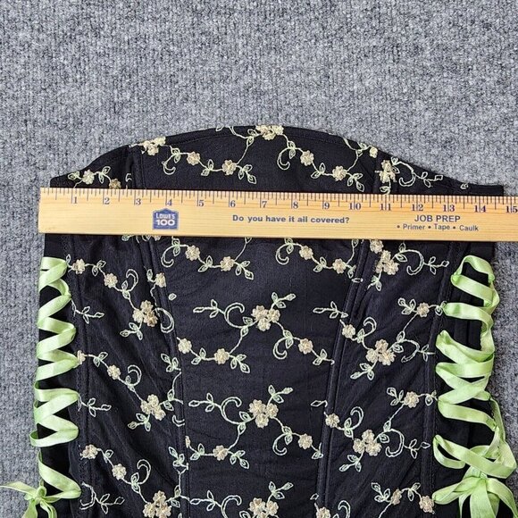 CACIQUE Embroidered Black Lime Green Coreset Lace Up Boning Size 14/16 - Picture 11 of 13